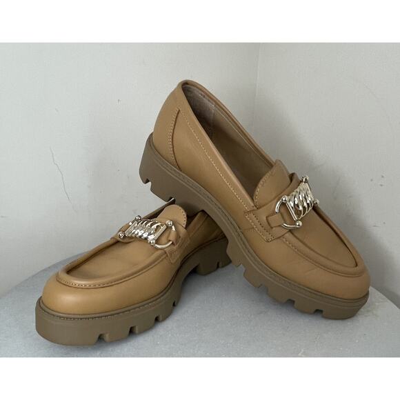 Gem’s Vera Pelle Chunky Lug Sole Tan Leather Shoes Wedge Loafers Women Sz 8 / 39 - Picture 2 of 11